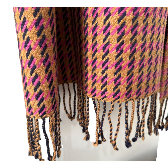 NWOT J Crew Wool Blend Scarf Brown Navy Pink Geometric 22"x90" - Picture 5 of 6